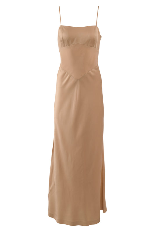 Vintage 1990's Gianfranco Ferre Beige Gold Satin Dress