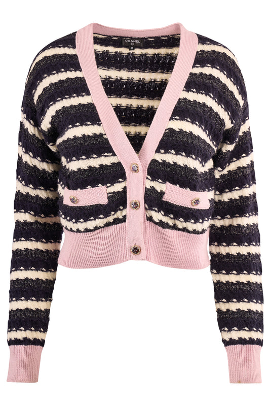 Chanel F/W 2022 Pink Striped Cropped Cardigan