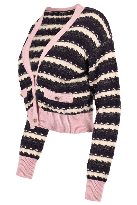 Chanel F/W 2022 Pink Striped Cropped Cardigan