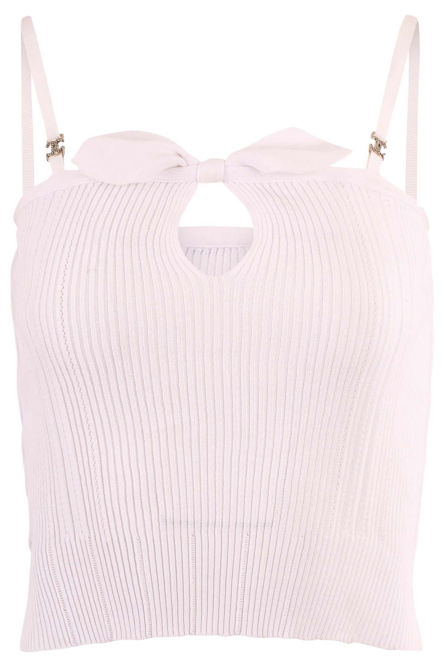 Chanel A/W 2005 ribbed white bow knit top