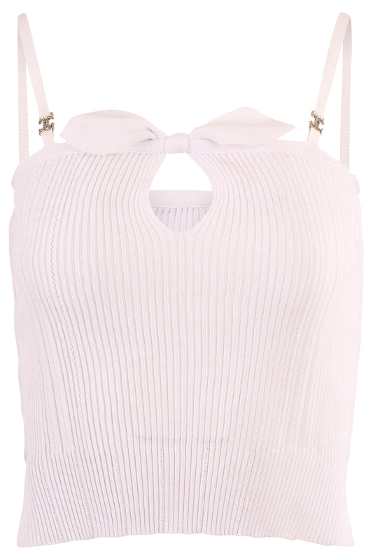 Chanel A/W 2005 ribbed white bow knit top