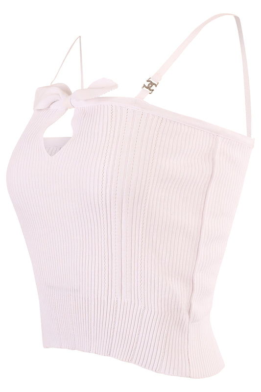 Chanel A/W 2005 ribbed white bow knit top