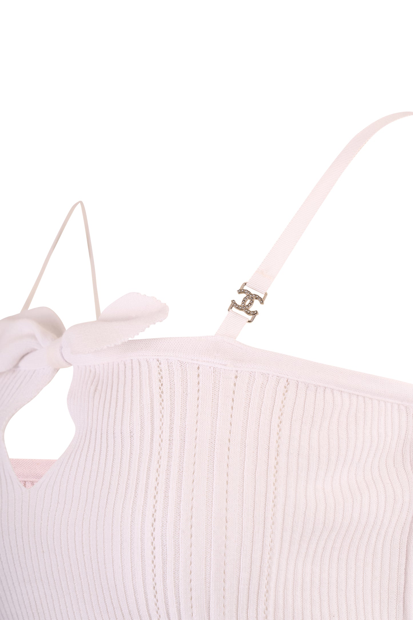 Chanel A/W 2005 ribbed white bow knit top