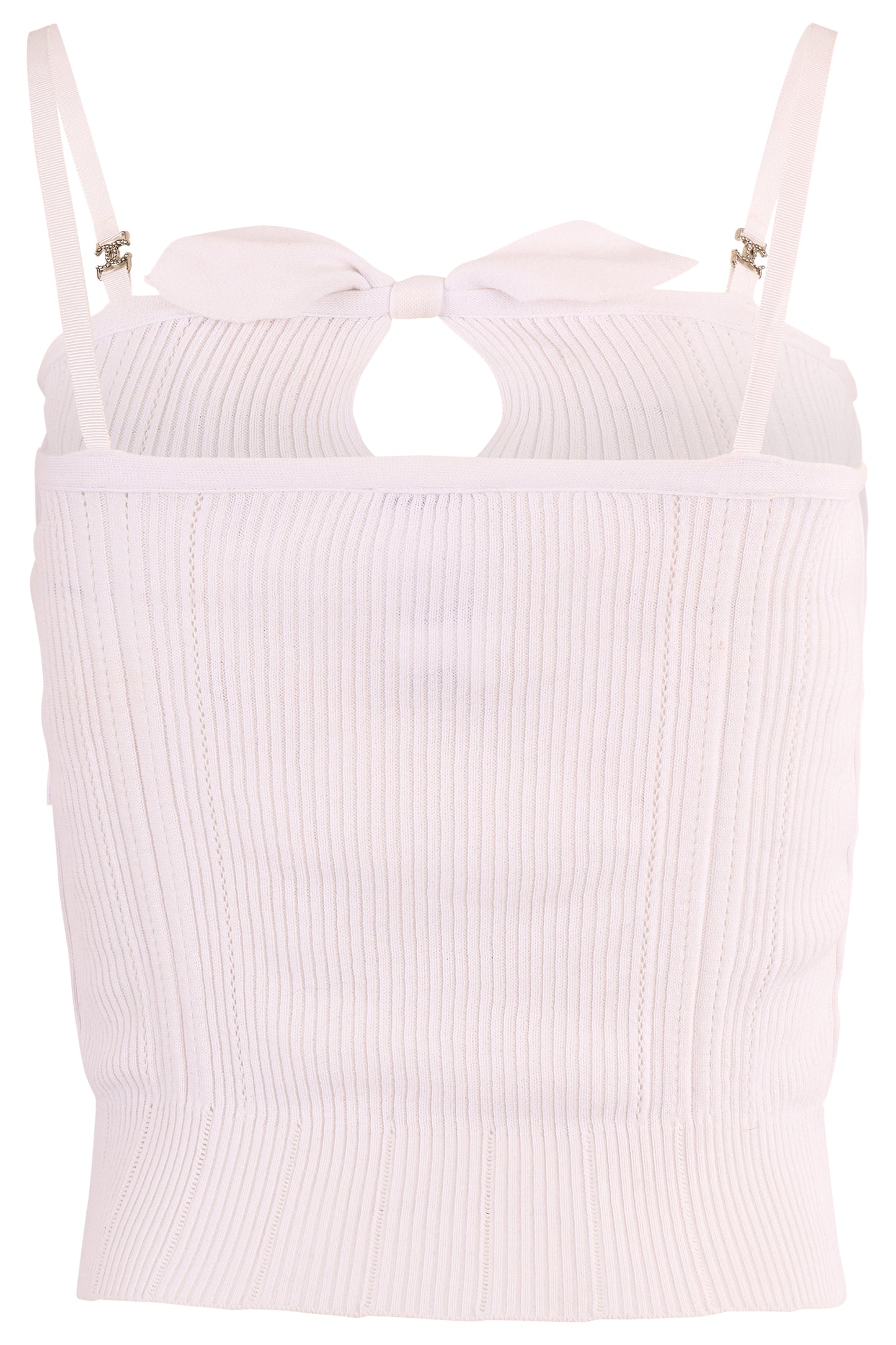 Chanel A/W 2005 ribbed white bow knit top