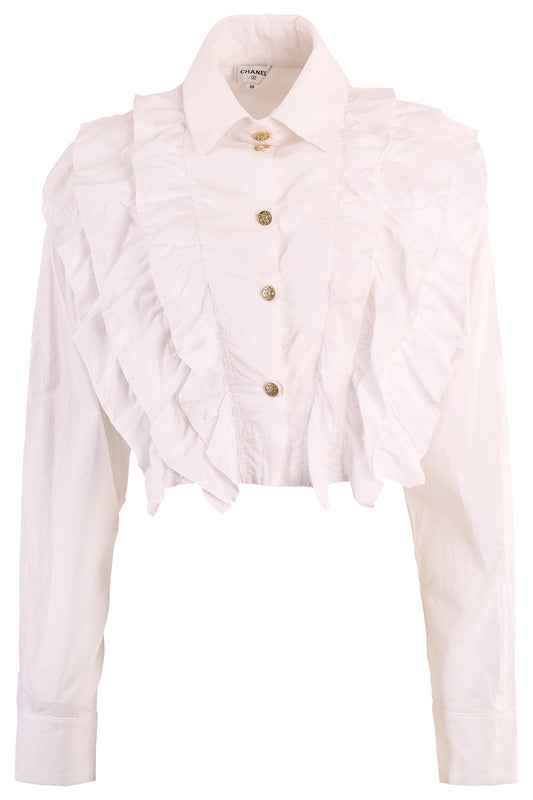 Chanel 2022 Ruffled White Cropped Shirt