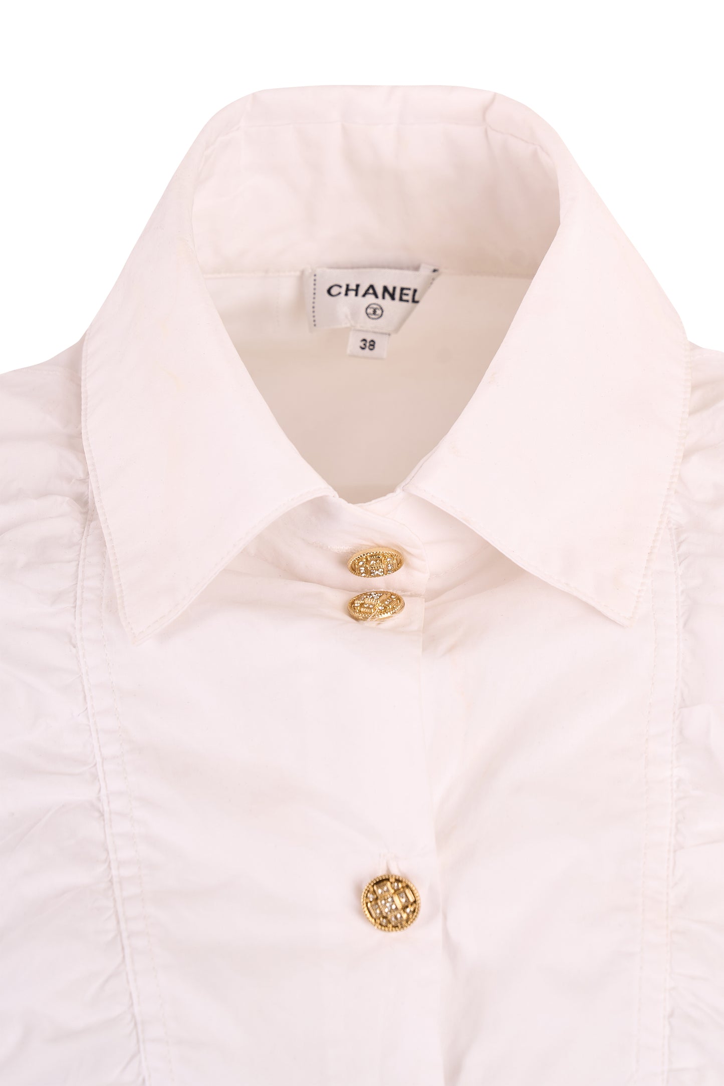 Chanel 2022 Ruffled White Cropped Shirt