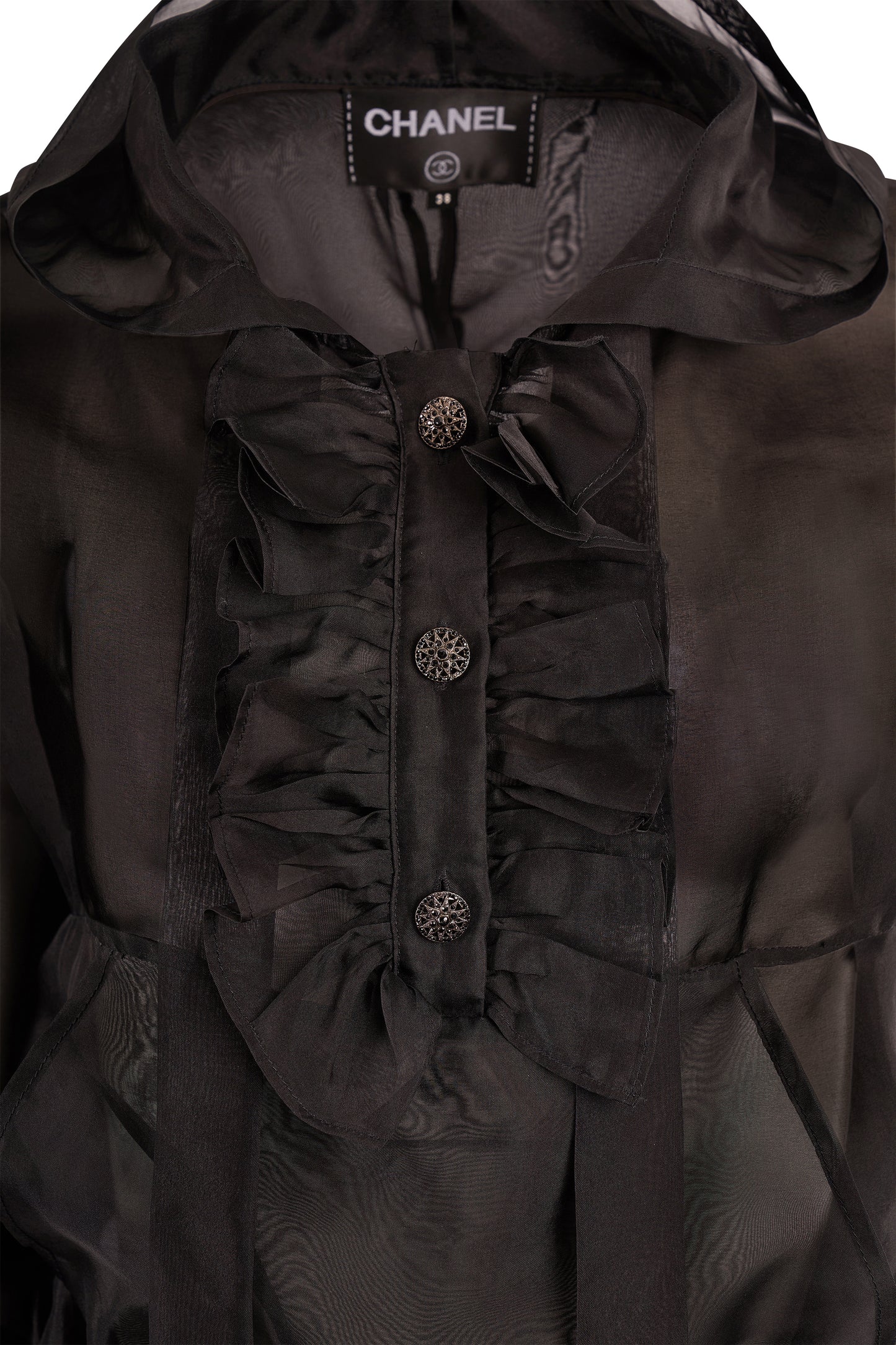 2000's Chanel Silk Chiffon Ruffled Long Sleeve Blouse