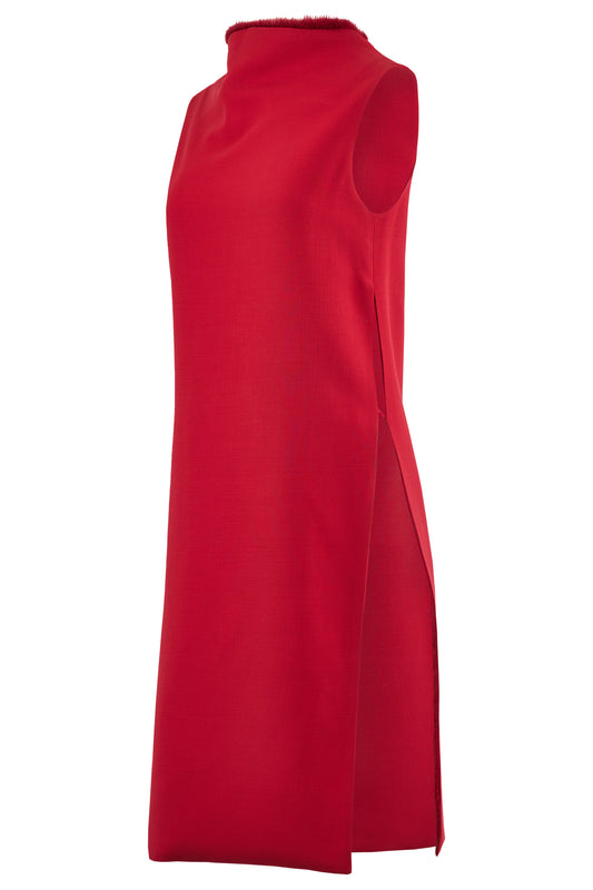Vintage 1990's Gianni Versace Couture Red  Wool Sleevless Dress