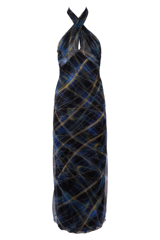 Vintage Roberto Cavalli Blue Geometrical Print Dress