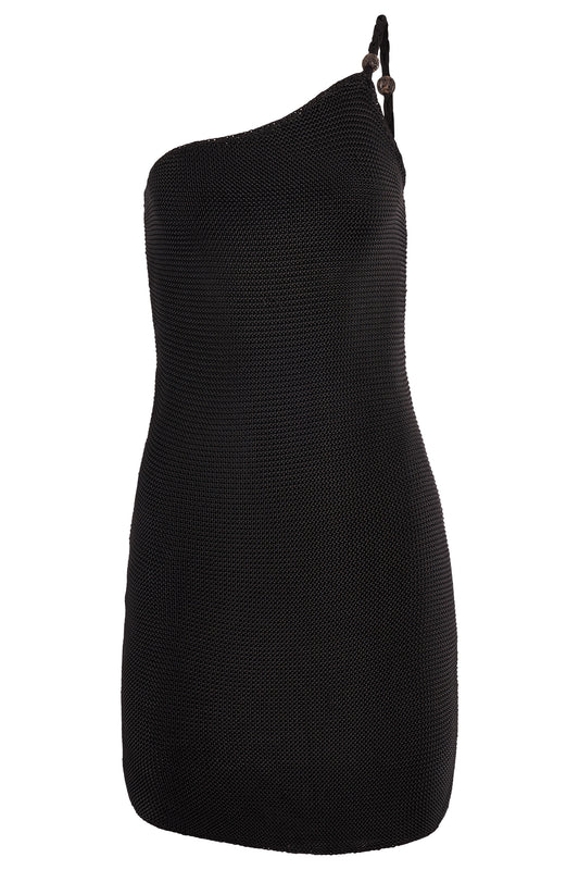Vintage 1990's Ralph Lauren One Shoulder Black Crochet Dress