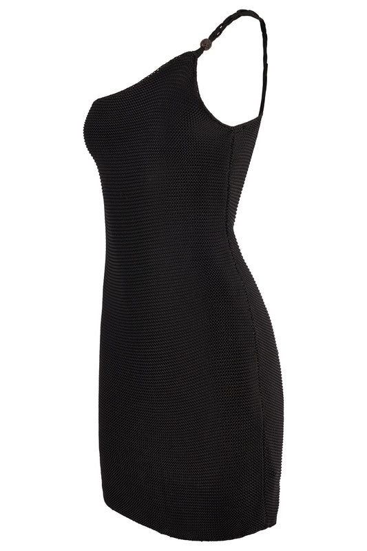 Vintage 1990's Ralph Lauren One Shoulder Black Crochet Dress