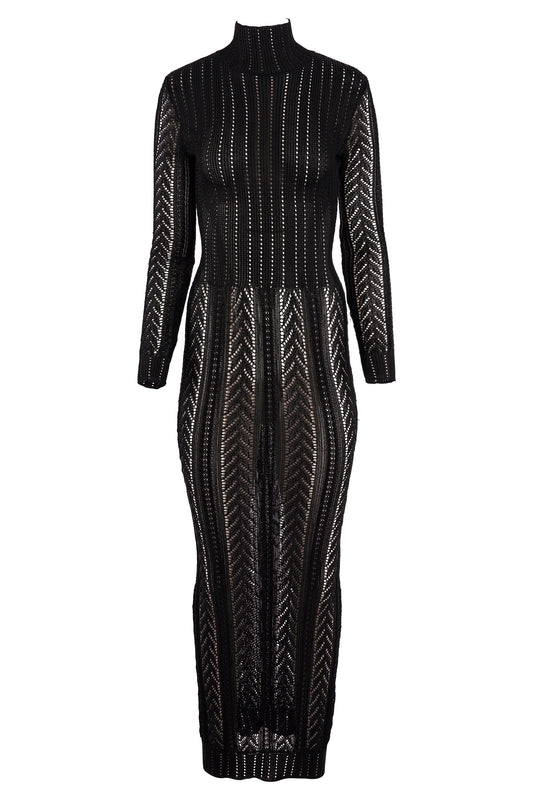 Christian Dior F/W 1999 Black Metallic Crochet Knit Maxi Dress