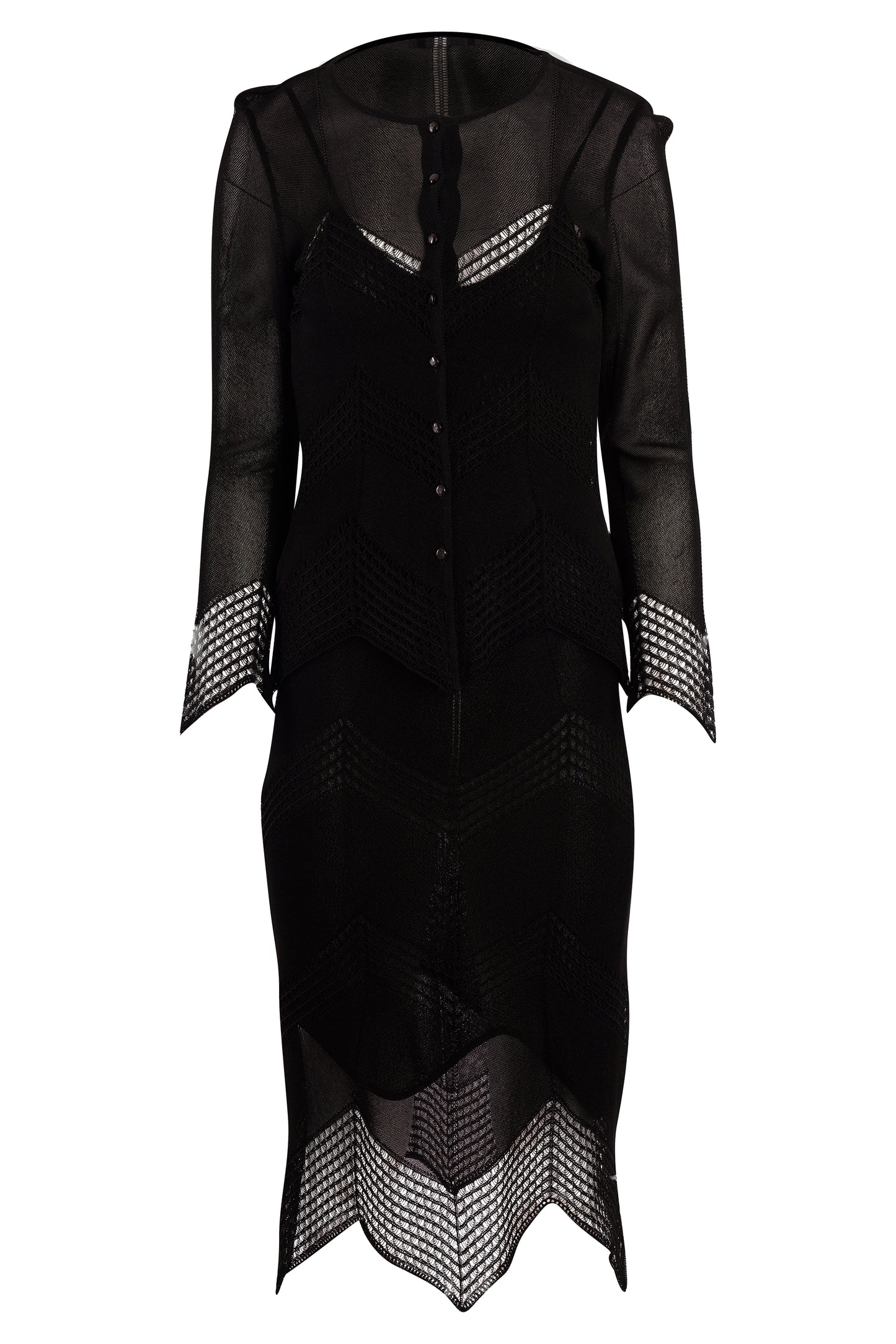 Vintage 1990's Christian Dior Black Knit Crochet Dress Co Ord Set
