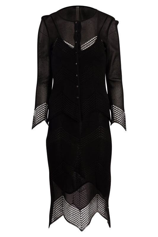 Vintage 1990's Christian Dior Black Knit Crochet Dress Co Ord Set