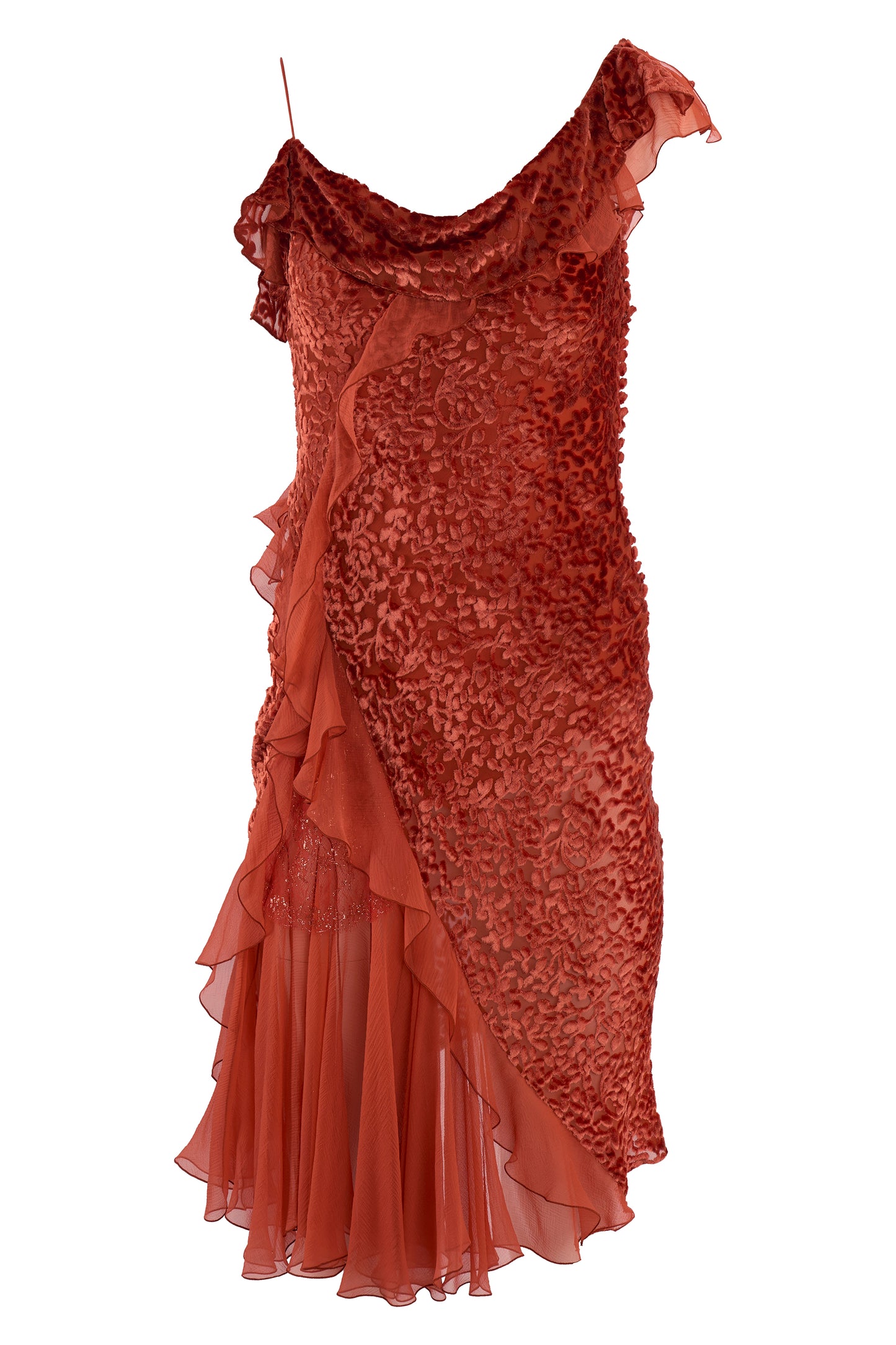 Vintage By John Galliano Circa 2000's Velvet  Bias Burnt Orange Dress
