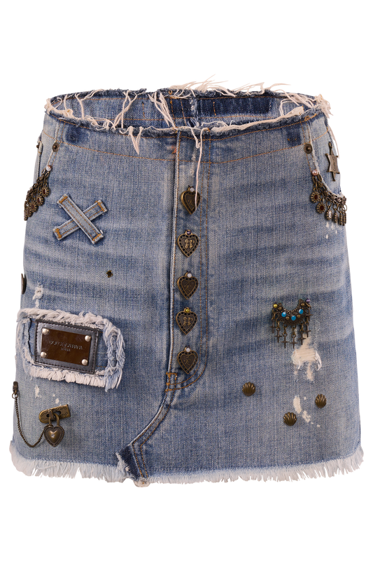 Vintage 2000's Dolce&Gabbana Studded Denim Mini Skirt