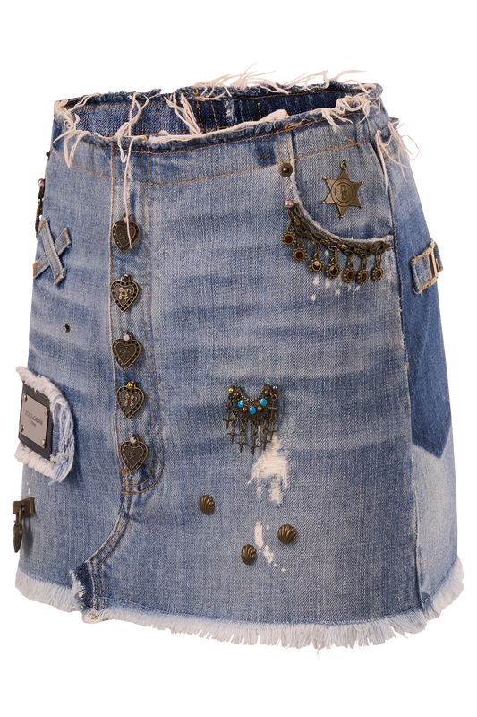 Vintage 2000's Dolce&Gabbana Studded Denim Mini Skirt