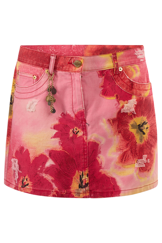 Vintage Roberto Cavalli S/S 2004 Floral Denim Skirt