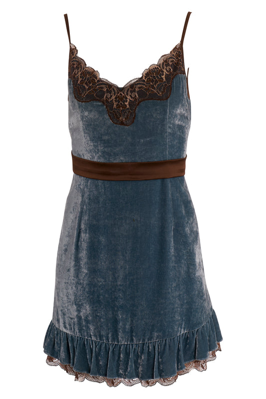 Dolce & Gabbana  2006 Blue Teal Velvet Mini Dress