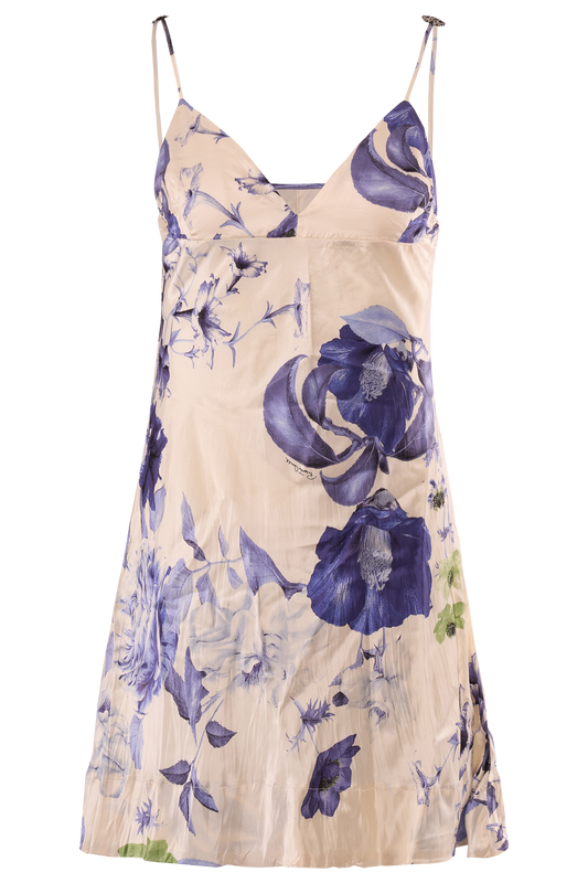 Vintage 2005 Roberto Cavalli runway Silk Blue Floral Mini Dress