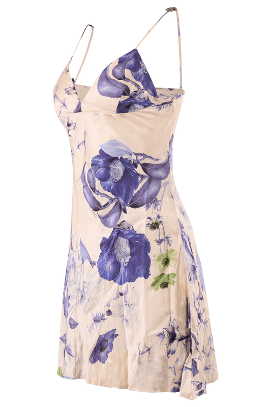 Vintage 2005 Roberto Cavalli runway Silk Blue Floral Mini Dress