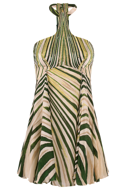 Vintage 2004 Roberto Cavalli Green Print Mini Dress