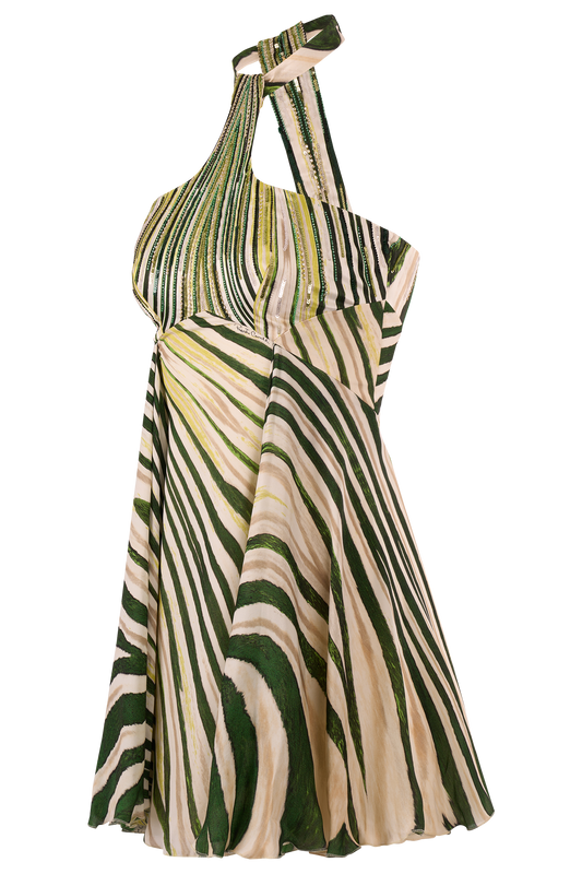 Vintage 2004 Roberto Cavalli Green Print Mini Dress
