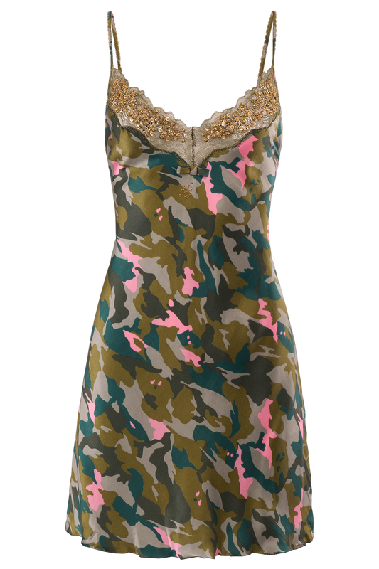 Vintage Blumarine S/S 2010 Camo Silk/Gold Sequins Mini Dress