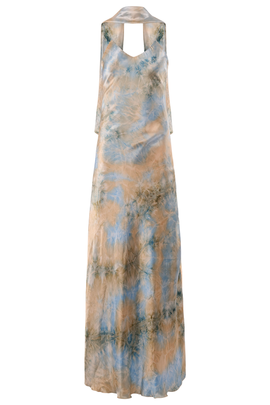 vintage 2000's Yves Calin Tie-Dye Silk Print Maxi Dress