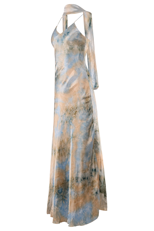 vintage 2000's Yves Calin Tie-Dye Silk Print Maxi Dress