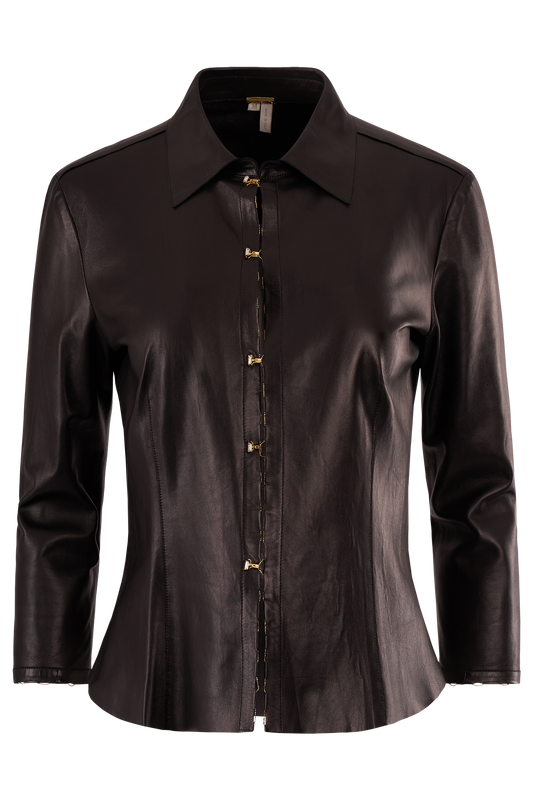 Vintage  Roberto Cavalli 2000's Black Leather Shirt