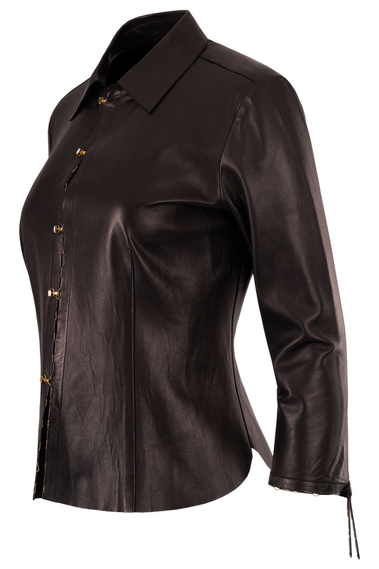 Vintage  Roberto Cavalli 2000's Black Leather Shirt
