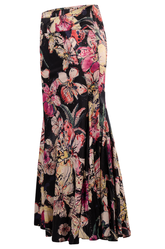 Vintage 2005 Just Cavalli Black Floral Mermaid Maxi Skirt