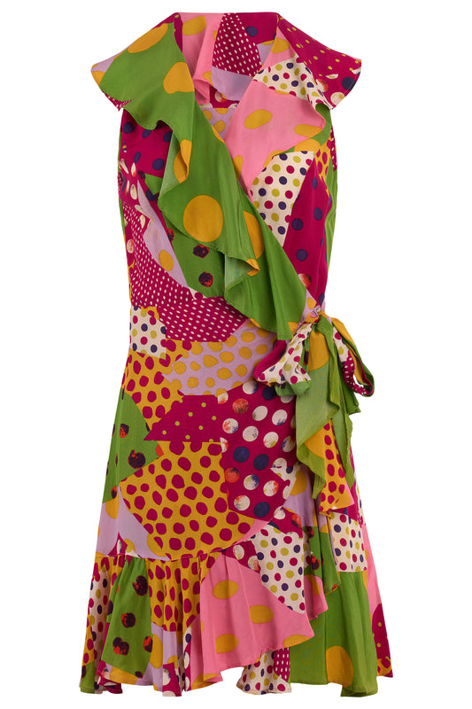 Vintage Bazar By Christian Lacroix Polka Dots Patchwork Wrap Dress