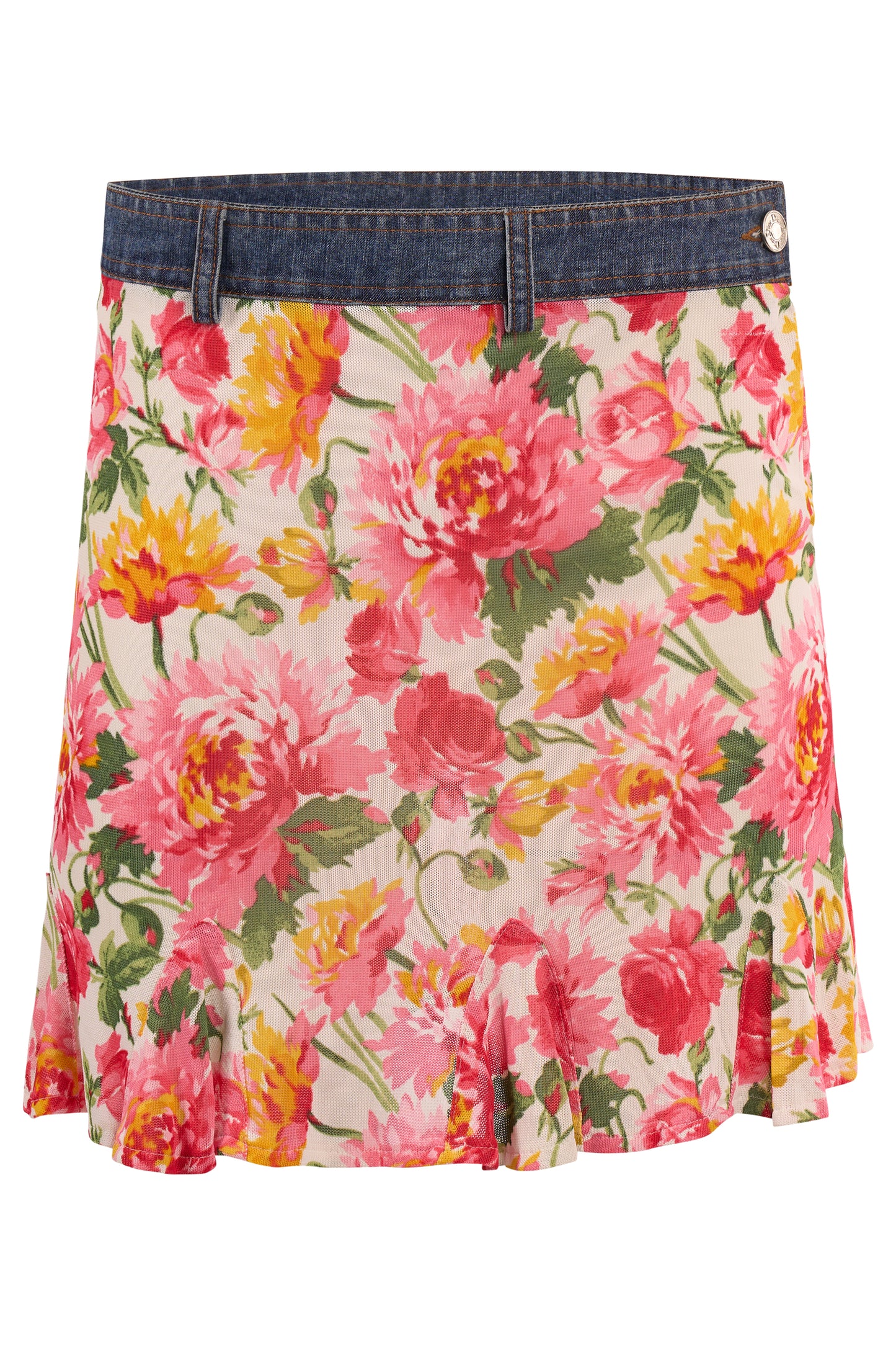 Vintage Christian Dior 2000's Floral Print Denim Skirt Set