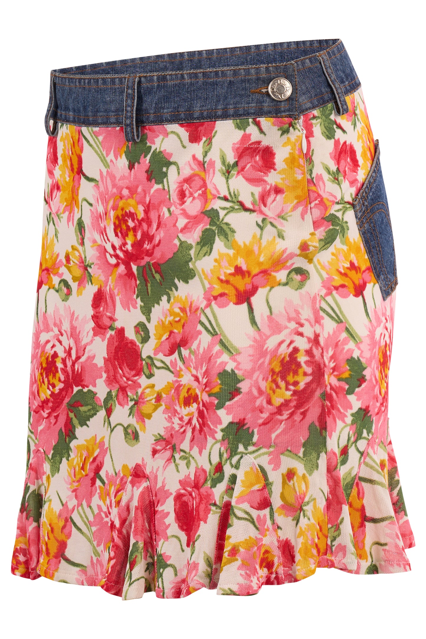 Vintage Christian Dior 2000's Floral Print Denim Skirt Set