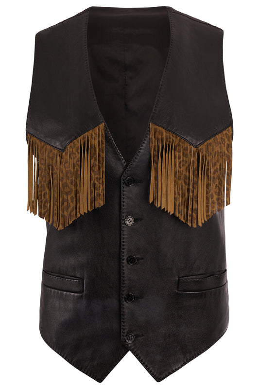Saint Laurent A/W 2016 Leather Leopard Print Fringe Waistcoat