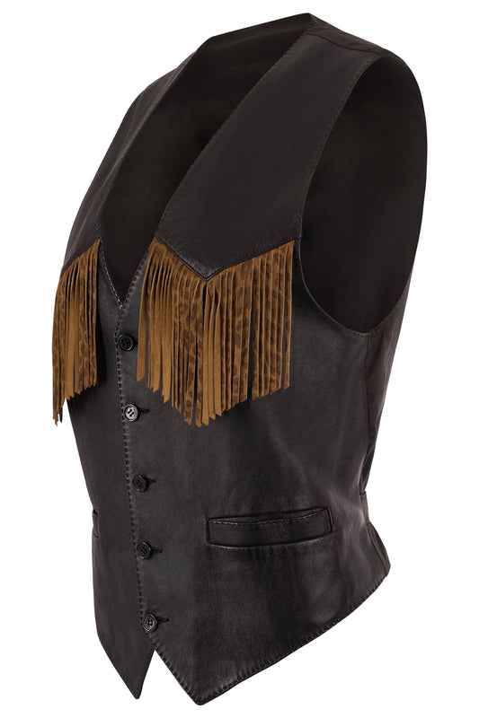 Saint Laurent A/W 2016 Leather Leopard Print Fringe Waistcoat