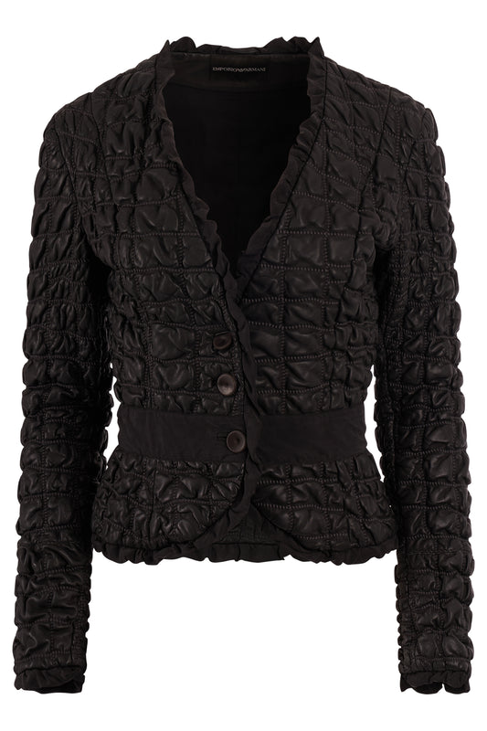 Vintage Emporio Armani F/W 2005 Black Leather Quilted Blazer
