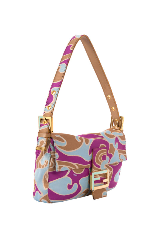 Vintage 1990's Psychedelic Satin Swirl Print Baguette Bag