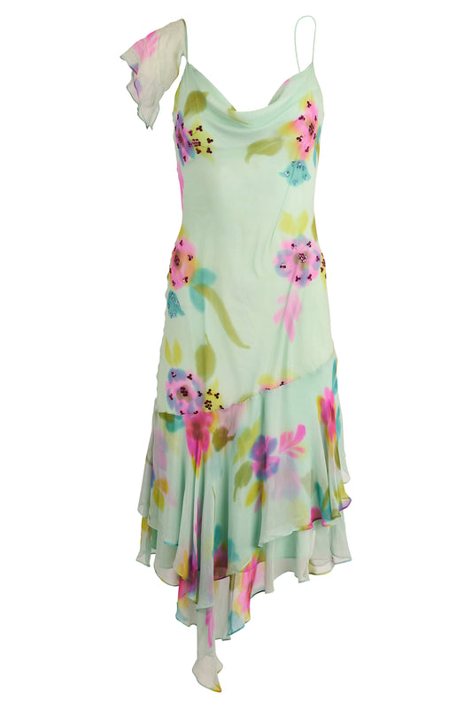 Vintage Brunella Floral Print Light Blue Midi Dress