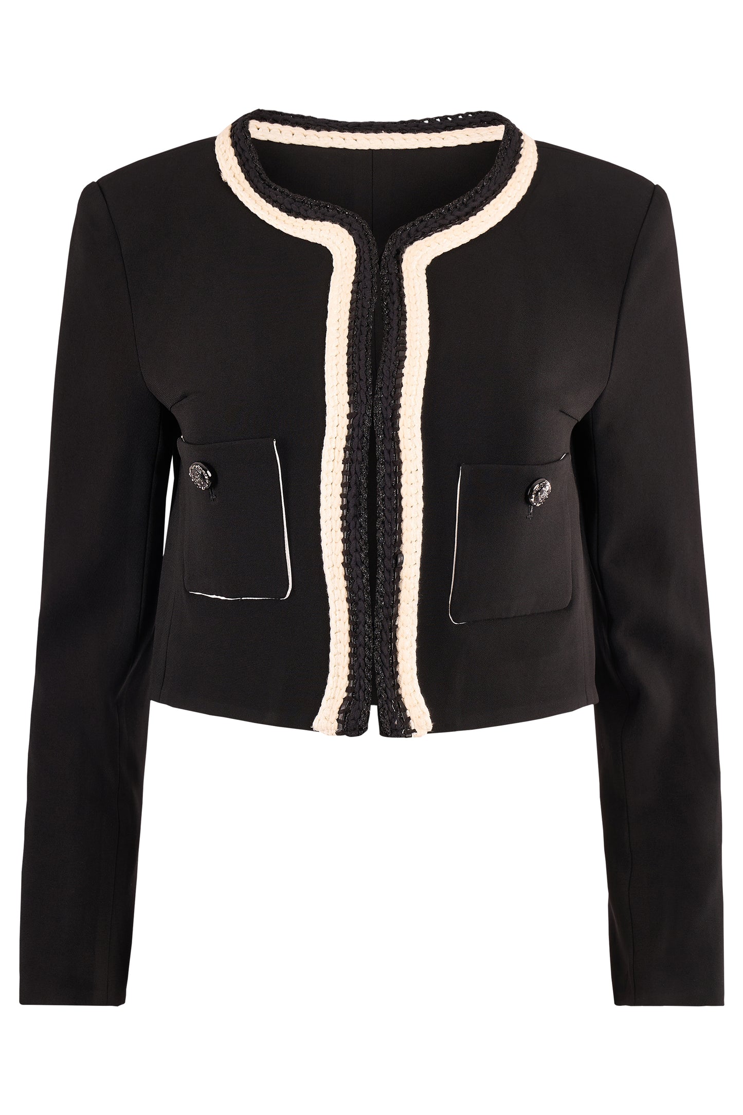 Chanel 2022 Cruise Black Braided Fitted Bolero Jacket