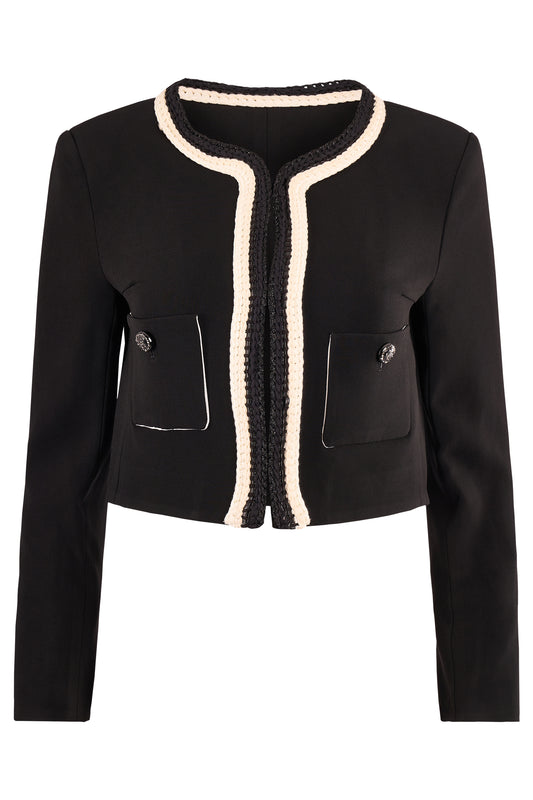 Chanel 2022 Cruise Black Braided Fitted Bolero Jacket