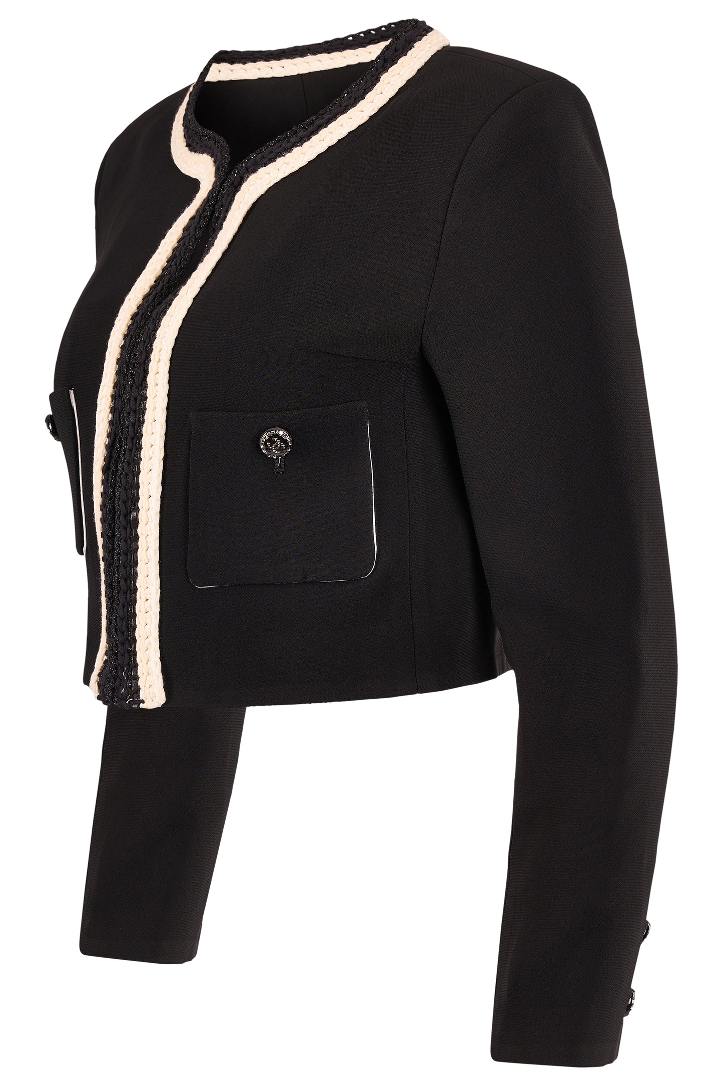 Chanel 2022 Cruise Black Braided Fitted Bolero Jacket