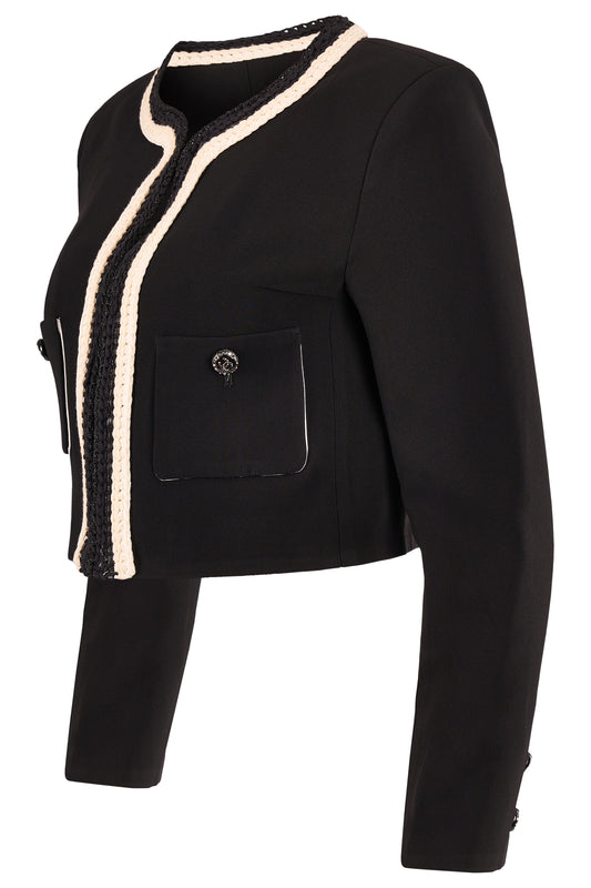 Chanel 2022 Cruise Black Braided Fitted Bolero Jacket