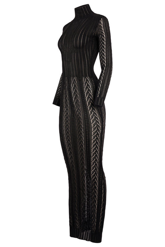 Christian Dior F/W 1999 Black Metallic Crochet Knit Maxi Dress