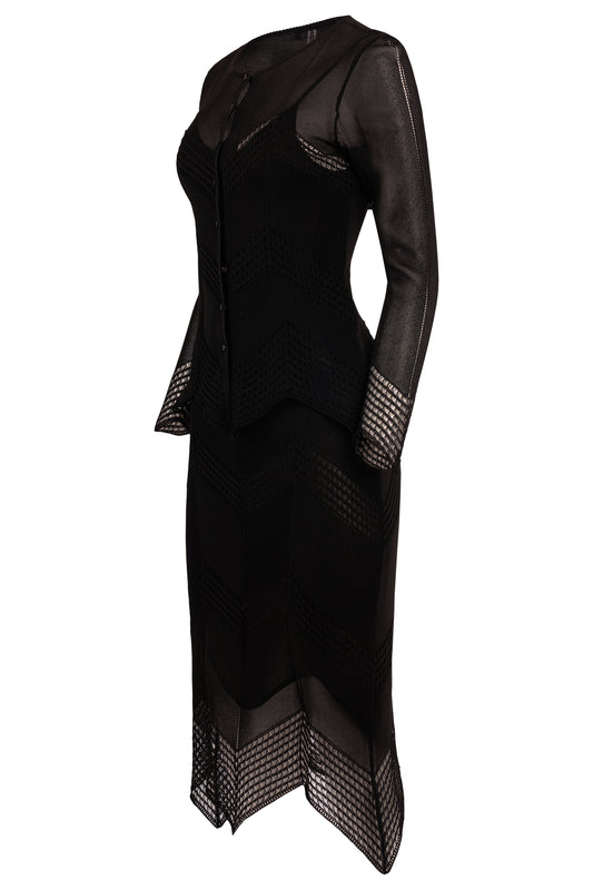 Vintage 1990's Christian Dior Black Knit Crochet Dress Co Ord Set