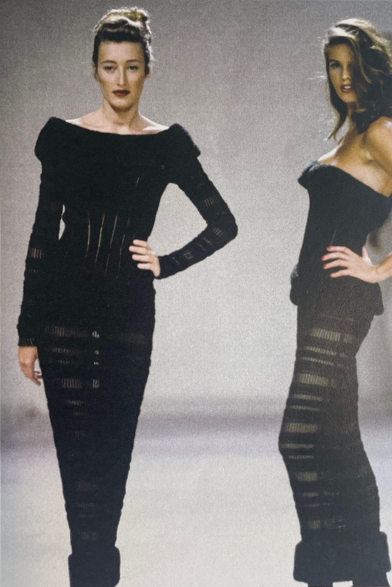 Vintage 1993 Black Mesh Cutout Bodycon Dress.