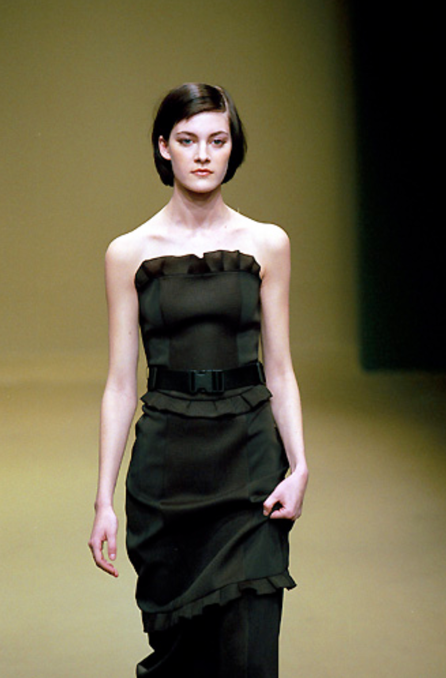 Vintage F/W 1999 Runway Black Ruffled Strapless Maxi Dress