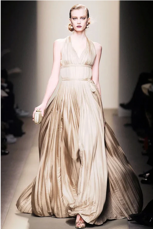 Vintage Bottega Veneta F/W 2009 Tan Pleated Gown